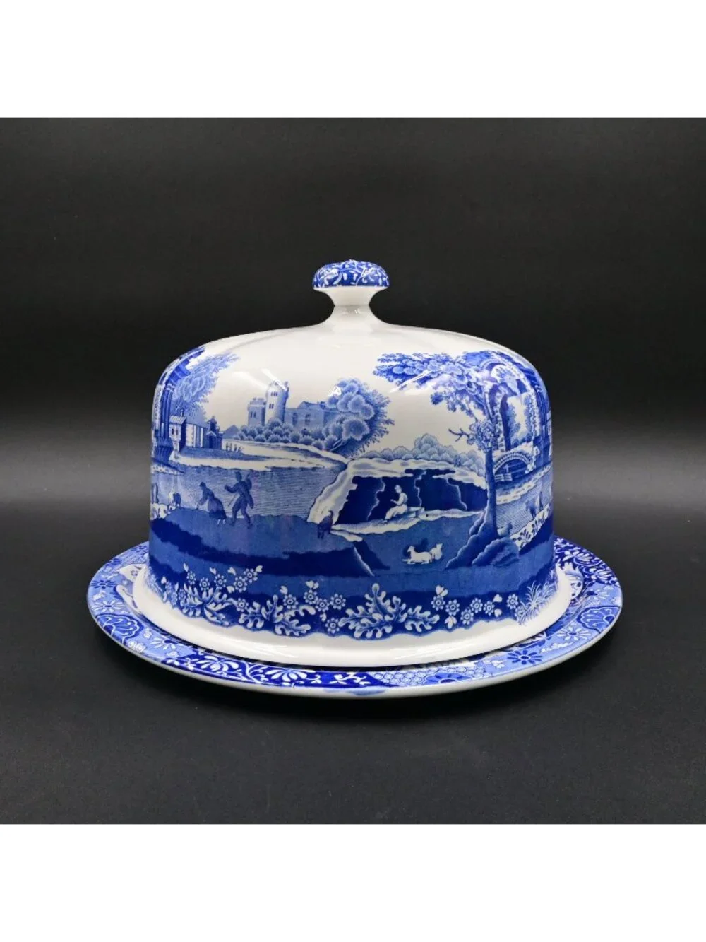 Spode Blue Italian Cake Pastry Dome Plate Set Cake Serving Dish Porcelain 11
